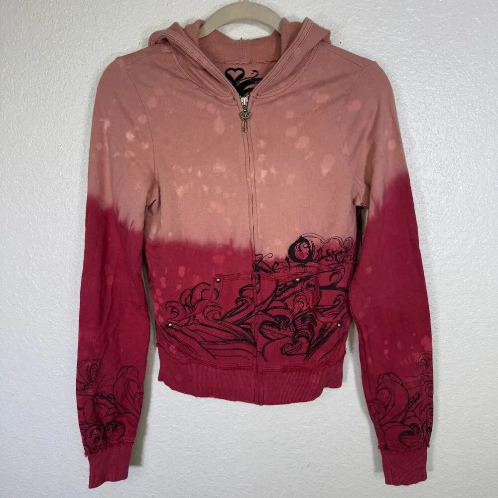 Key Y2K Jacket Womens Small Koi Fish Studded Hoodie Tattoo Art Asian Key Closet - Picture 2 of 12